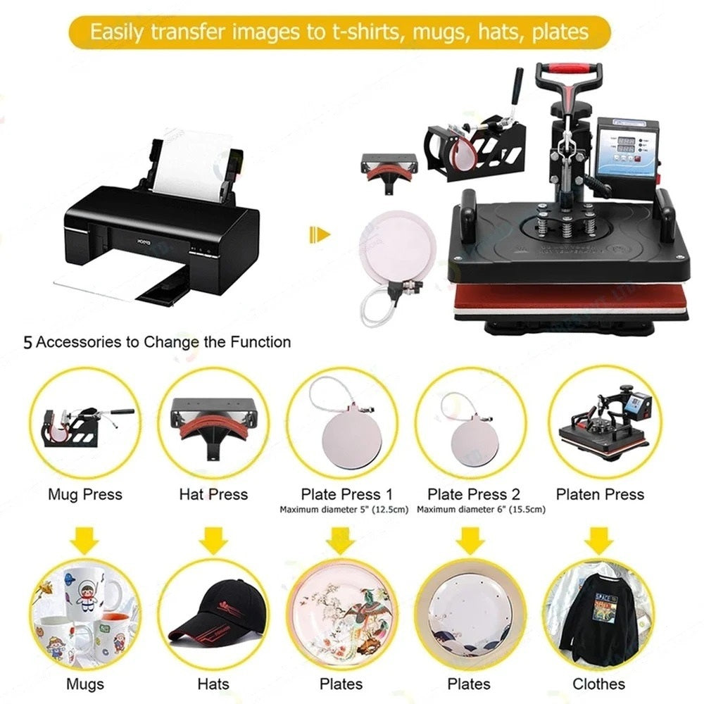 5 In 1 Combo Heat Press Machine, 50 prints/hour