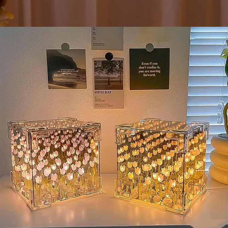 Cube Tulip Night Lamp | Led Decorative Nights Lamp (Multicolor & Design / 1 Set)