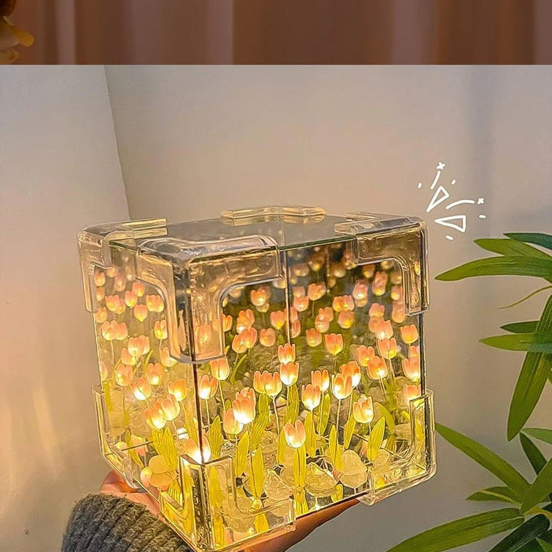 Cube Tulip Night Lamp | Led Decorative Nights Lamp (Multicolor & Design / 1 Set)