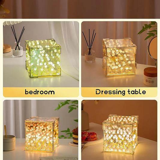 Cube Tulip Night Lamp | Led Decorative Nights Lamp (Multicolor & Design / 1 Set)